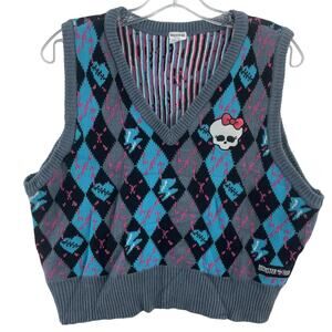 Monster High Diamond Pattern V-Neck Vest - Blue Pink Gray